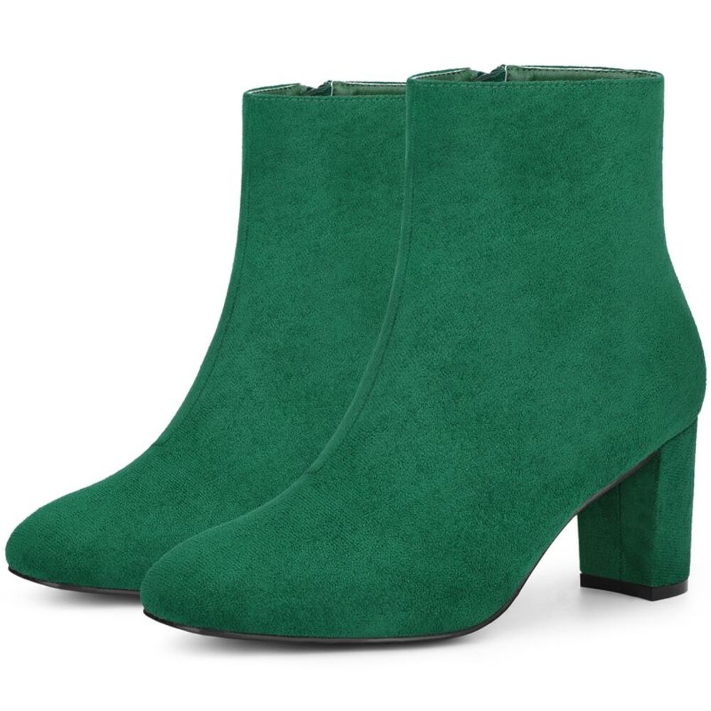 Square Toe Dressy Boot Block Heels Ankle Boots Emerald Green